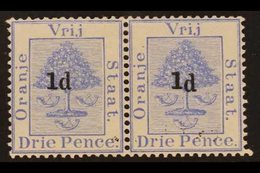 ORANGE FREE STATE 1890 1d On 3d Ultramarine With DROPPED " 1 " In Pair With Normal, SG 54+54d, Very Fine Mint. For More  - Unclassified