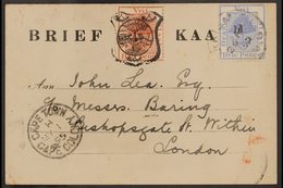 ORANGE FREE STATE 1895 (26 Apr) Post Card To London With ½d Postcard Stamp Uprated By 1d On 3d Ultramarine (SG 55) Tied  - Unclassified