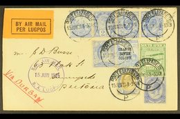 1925 (15 June) Port Elizabeth To Pretoria Attractive Flown Cover ("Via Durban") Bearing 9d Air (SG 29) Plus 2½d Stamps F - Zonder Classificatie