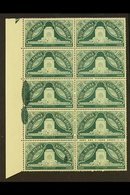 UNION VARIETY 1949 1½d Inauguration Of Voortrekker Monument, Left Marginal Block Of 10 Affected By TWO LARGE GREEN INK B - Zonder Classificatie