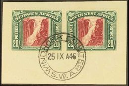 1931 20s Lake & Blue Green, SG 85, Very Fine Used Pair Tied To A Small Piece With Windhoek Cds For More Images, Please V - South West Africa (1923-1990)