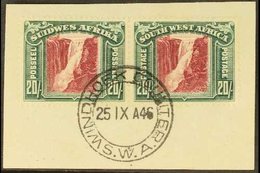 1931 20s Lake & Blue Green, SG 85, Very Fine Used Pair Tied To A Small Piece With Windhoek Cds For More Images, Please V - Africa Del Sud-Ovest (1923-1990)