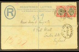 1906 (Feb 27th) 2d Registered Envelope To London uprated With 1d Pair Tied By BENIN CITY Oval Cancels, London (red) Hood - Nigeria (...-1960)