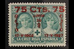 1927 25th Anniversary Of Coronation 75c On 30c Green (Edifil 381, Mi 344, Sc B40, SG 438), Very Fine Never Hinged Mint.  - Other & Unclassified