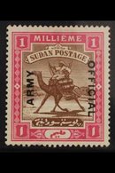 ARMY OFFICIALS 1905 1m Brown And Pink, SG A4, Fine Mint Appearance, Tiny Hinge Thin. For More Images, Please Visit Http: - Sudan (...-1951)
