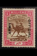 ARMY OFFICIALS 1905 1m Brown And Pink, SG A4, Fine Mint Appearance, Tiny Hinge Thin. For More Images, Please Visit Http: - Soudan (...-1951)