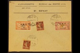 1921 Flown Cover From Halep To Alexandrette Franked 1921 Airmail Set, SG 86/88 Plus 1pi On 20c Brown Lake Sower. For Mor - Syrië