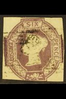 1847-54 6d Purple, Embossed, Watermark INVERTED & REVERSED, SG 60wk, Good Used, Three Clear Margins, Cut At Base, Cat £1 - Autres & Non Classés