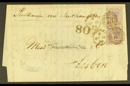 1859 WATERMARKS INVERTED ON COVER. (16 Sep) Entire Letter Addressed To Portugal, Bearing 1855-57 6d Lilac (x2) Both With - Other & Unclassified