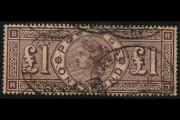 1884 £1 Brown - Lilac Wmk Imperial Crowns, SG 185, Used With Light Registered Oval Pmks, Strong Rich Colour & Full Perfs - Andere & Zonder Classificatie