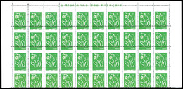 N°3733, Lamouche TVP Vert: Piquage à Cheval Sur Panneau De 40 Exemplaires Haut De Feuille. SUP (certificat)  Qualité: ** - Unused Stamps