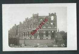 FLERON. Photo Carte Animée. Rue De La Gare. Pharmacie Jamsin, Bombardée En 1914. Casque à Pointe Devant L'entrée. - Fléron