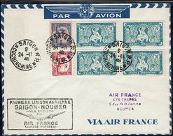 Indochine - 1948 - Voyage D'Etudes - 1ère Liaison Aérienne Saigon-Nouméa Air France - Bloc 218 +161 +163 Pour Nouméa - - Aéreo