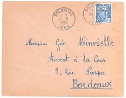 SOLOMIAC Gers Lettre 15 F Gandon Bleu Yv  886 Ob 1953 Recette Distribution Lautier B4 - 1877-1920: Période Semi Moderne