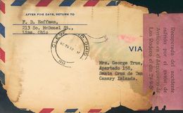 Air Mail Crash Covers. COVERYv . 1956. Airmail From LIMA (OHIO-USA) To SANTA CRUZ DE TENERIFE (stamps Released Due To Th - Avions