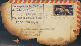 Air Mail Crash Covers. COVER. 1961. 6 Pts Violet And Red From Spain. BARCELONA To BUENOS AIRES (ARGENTINA), Plane Of The - Aviones