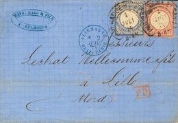 Germany. COVERYv 16, 17. 1874. 1 G Pink Carmine And 2 G Blue. MULHOUSE To LILLE. Postmark Type Horseshoe MULHAUSEN-ELSAS - Prefilatelia