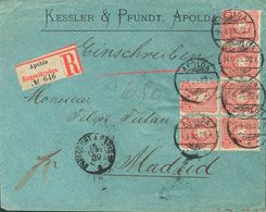 Germany. COVERYv 38(6). 1889. 10 P Red, Six Stamps. Registered From APOLDA To MADRID. On Reverse Arrival. VERY FINE AND  - Prefilatelia