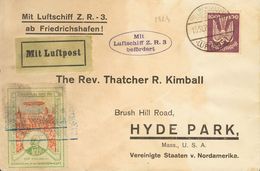 Germany, Airmail. COVERYv 24. 1924. 100 P Lilac And Zeppelin Vignette In Yellow Green And Red. BERLIN To HYDE PARK (U.S. - Prephilately