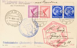 Germany, Airmail. COVERYv 28, 29. 1926. 10 P Red, 15 P Violet And 25 P Ultramarine, Two Stamps. Postcard By Graf Zeppeli - Prefilatelia