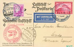 Germany, Airmail. COVERYv 35, 48. 1935. 1 M Red And 40 P Pink Lilac. Postcard By Graf Zeppelin From LORCH To LARACHE (MO - Prefilatelia