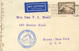 Germany, Airmail. COVERYv 37. 1929. 4 M Black Brown. Graf Zeppelin From MAGDEBURG To NEW YORK (U.S.A.). Roll Postmark FR - Prefilatelia