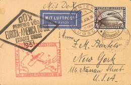 Germany. COVERYv 37. 1931. 4 M Brown. Postcard From FRIEDRICHSHAFEN To NEW YORK (U.S.A.), Transported By Dornier X. Post - Vorphilatelie