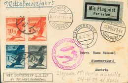 Austria, Airmail. COVER17(2), 25, 27. 1929. 10 G Vermilion, Two Stamps, 50 G Gray And 1 S Blue. Postcard Graf Zeppelin F - Altri & Non Classificati