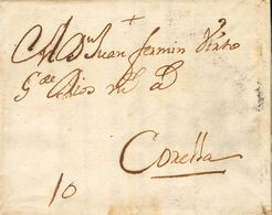 Prefilatelia, Colonial. SOBRE. 1745. (14 De Mayo). NIZA A CORELLA (NAVARRA) (carta Fechada En El Cuartel De Las Tropas E - Sonstige & Ohne Zuordnung