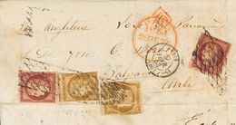 France. COVERYv 1(2), 6(2). 1853. 15 Cts Bistre Brown, Two Stamps (defects) And 1 Fr Carmine, Two Stamps (one With Short - Other & Unclassified