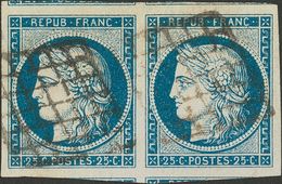 France. ºYv 4(2). 1850. 25 Cts Blue, Pair. Huge Margins. VERY FINE (Maury 4, 130 Euros) -- Francia. ºYv 4(2). 1850. 25 C - Other & Unclassified