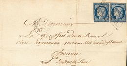 France. COVER4a(2). 1851. 25 Cts Dark Blue, Pair (one Stamp Narrow Margin). COGNAC To CHINON. GRILL Cancel. VERY FINE. - - Autres & Non Classés