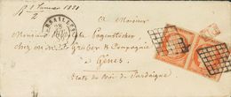 France. COVERYv 5(2). 1850. 40 Cts Orange, Pair. VERSAILLES To GENOA (ITALY). GRILL Cancel (80 Cts Rate To Sardinia). VE - Other & Unclassified
