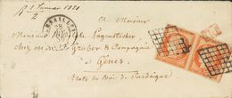 France. COVERYv 5(2). 1850. 40 Cts Orange, Pair. VERSAILLES To GENOA (ITALY). GRILL Cancel (80 Cts Rate To Sardinia). VE - Sonstige & Ohne Zuordnung