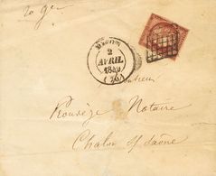 France. COVERYv 6. 1849. 1 Fr Carmine (short Margins). MACON To CHALONS SUR SAONE. GRILL Cancel, On Front Manuscript "20 - Other & Unclassified