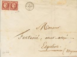 France. COVERYv 6(2). 1852. 1 Fr Carmine, Pair (short Lower Margin). MONTMARTRE To ESPALION. Lozenge Small Number "2116" - Other & Unclassified