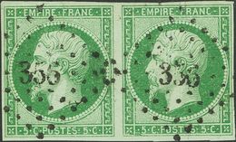 France. ºYv 12(2). 1854. 5 Green Cts, Pair. Cancel Lozenge Small Numbers "356", Of Belleville. VERY FINE.   Yvert 2014:  - Autres & Non Classés