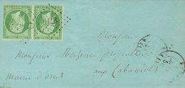 France. COVERYv 12(2). 1859. 5 Cts Green, Pair. RODEZ To LES CABANIOLS. Lozenge Small Numbers Postmark "2710". VERY FINE - Sonstige & Ohne Zuordnung