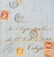 France. COVERYv 13A, 16, 17A(2). 1855. 10 Cts Bistre Brown (short Margin), 40 Cts Orange And 80 Cts Carmine. BORDEAUX To - Altri & Non Classificati