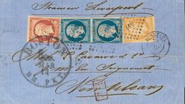 France. COVERYv 13A, 14A(2), 17A. 1857. 10 Cts Bistre Brown (short Margin), 20 Cts Blue, Pair And 80 Cts Carmine (short  - Altri & Non Classificati