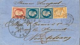 France. COVERYv 13A, 14A(2), 17A. 1857. 10 Cts Bistre Brown (short Margin), 20 Cts Blue, Pair And 80 Cts Carmine (short  - Sonstige & Ohne Zuordnung