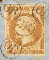 France. ºYv 13B. 1854. 10 Cts Bistre, On Piece. Circular Postmark "OR", Of Rural Post Office. VERY FINE. -- Francia. ºYv - Other & Unclassified