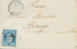 France. COVERYv . 1855. 20 Cts Blue. Cover Addressed To BAUGE. Postmark LOZENGE OF DOTS AOBC And On The Front Postmark A - Sonstige & Ohne Zuordnung