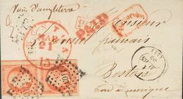 France. COVERYv 16(2). 1858. 40 Cts Orange, Pair. DINAN To BOSTON (U.S.A.). On Front Arrival. VERY FINE. -- Francia. SOB - Other & Unclassified