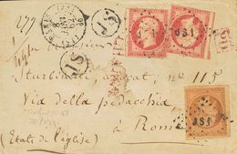 France. COVERYv 16, 17B(2). 1862. 40 Cts Orange And 80 Cts Pink, Two Stamps (short Margins). Registered Cover From PARIS - Other & Unclassified