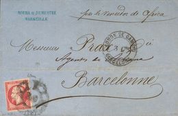 France. COVERYv 17B. 1863. 80 Cts Pink. MARSEILLE To BARCELONA. Postmark Cart Wheel "2", Applied On Arrival And On Front - Other & Unclassified