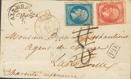 France. COVERYv 17B, 22. 1863. 80 Cts Pink (short Margins) And 20 Cts Blue. Addressed To LA ROCHELLE (flap Missing On Re - Autres & Non Classés