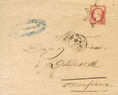 France. COVERYv 18. 1854. 1 Fr Carmine (short Margin). PARIS To DOUDEVILLE. Star Of Dots Cancel. FINE AND VERY RARE COVE - Altri & Non Classificati