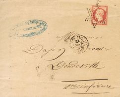France. COVERYv 18. 1854. 1 Fr Carmine (short Margin). PARIS To DOUDEVILLE. Star Of Dots Cancel. FINE AND VERY RARE COVE - Other & Unclassified