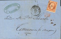 France. COVERYv 22, 23. 1865. Set Of Two Covers Addressed From BAYONA To TARAZONA With Franking Of 20 Cts Blue And 40 Ct - Otros & Sin Clasificación